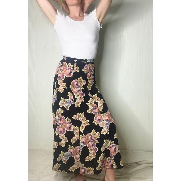 BETSEY JOHNSON Vintage 90s/Y2k Rayon Bias Cut Floral Midi Skirt US SMALL - Picture 4 of 14